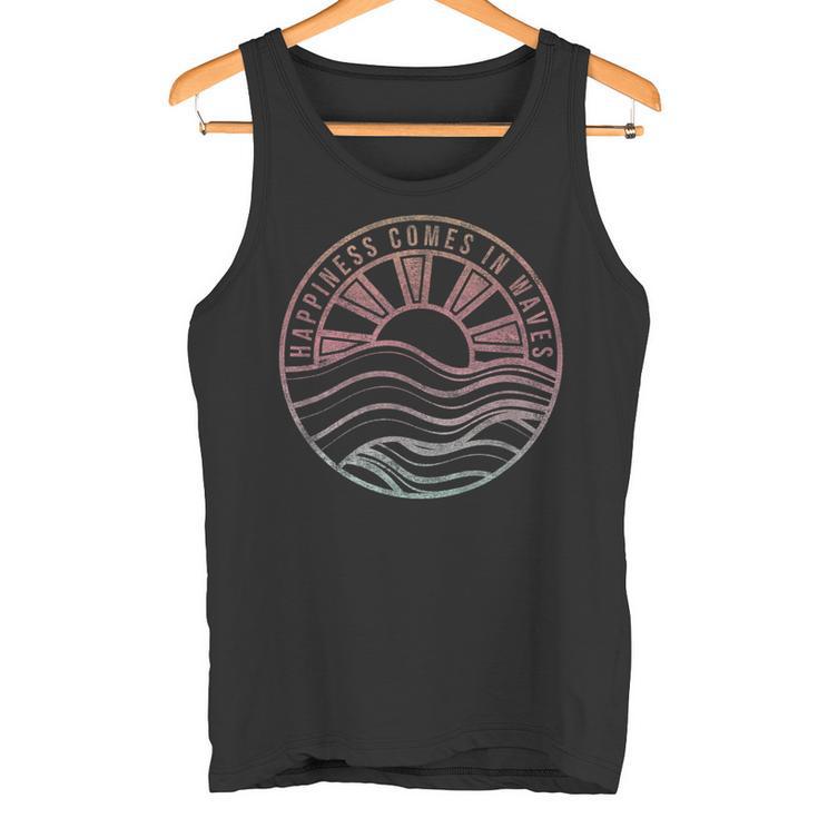 Happiness Comes In Waves Sunset Beach Wave Gradient Tank Top