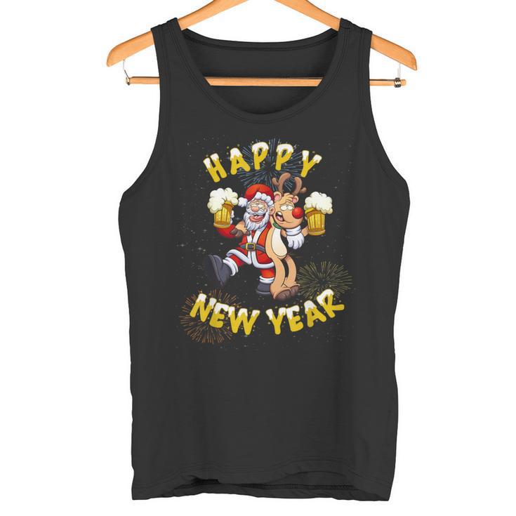 Happy New Year Santa With Rudolph The Reindeer Party Tank Top