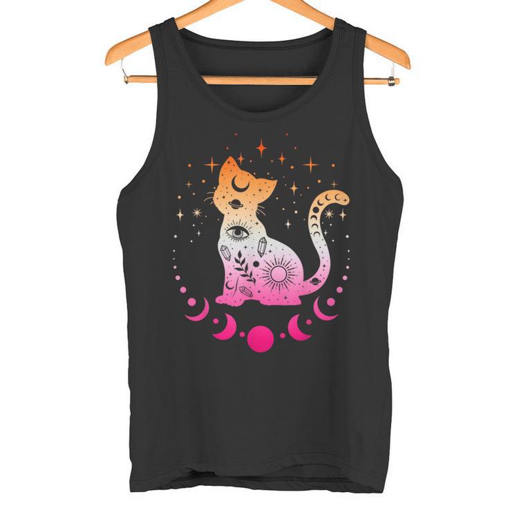 Lesbian Astrology Cat Moon Phases Lesbian Flag Tank Top