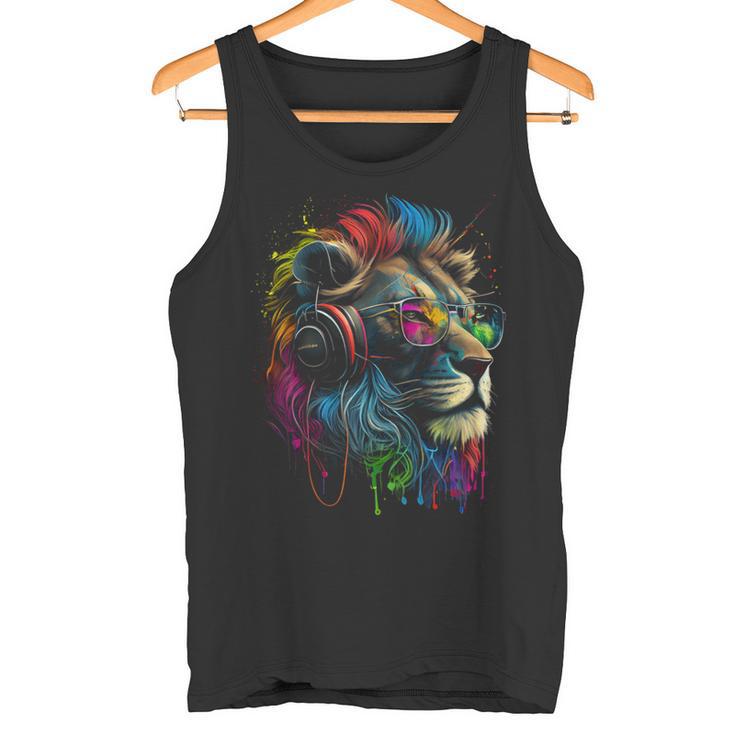 Lion Sunglasses Headphones Party Lion Lovers Lion Tank Top