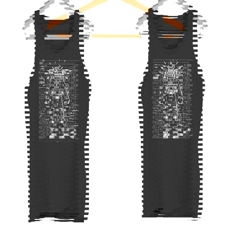Mech Warrior Blueprint Shirt Mighty Tech Robot Fighter Tank Top