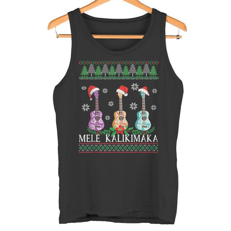 Mele Kalikimaka Hawaiian Christmas Ukulele Ugly Tank Top