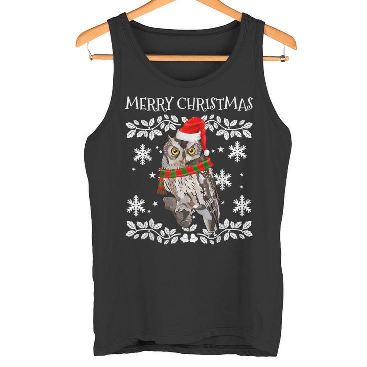 Merry Christmas Ornament Whiskered Screech-Owl Ugly Xmas Tank Top