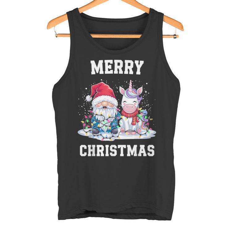 Merry Christmas Santa Hat Gnome Unicorn Xmas Party Christmas Tank Top