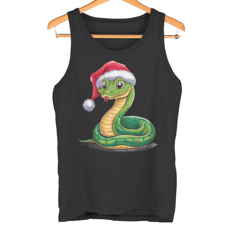 Merry Christmas Snake Xmas Party Eve Santa Hat Tank Top