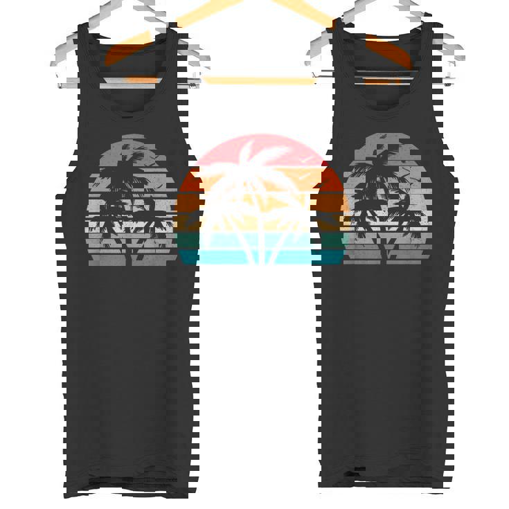 Palmera Tropical Hawaiana Retro Atardecer Hawaii Beach Camiseta sin mangas