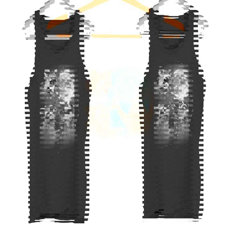 Raccoon 3 Racoons Howling At Moon Weird Meme Tank Top