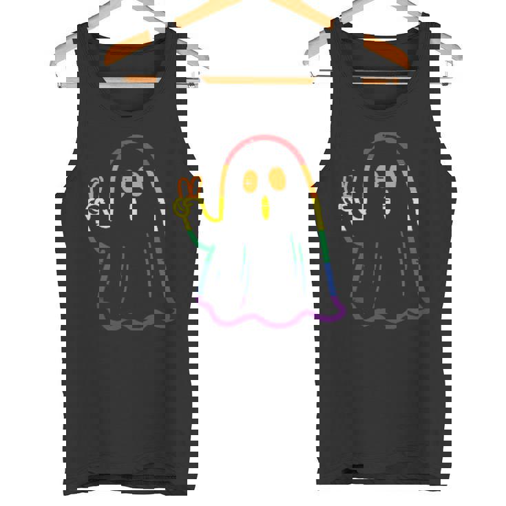 Rainbow LGBT Ghost Peace Sign Gay Pride Halloween Costume Tank Top
