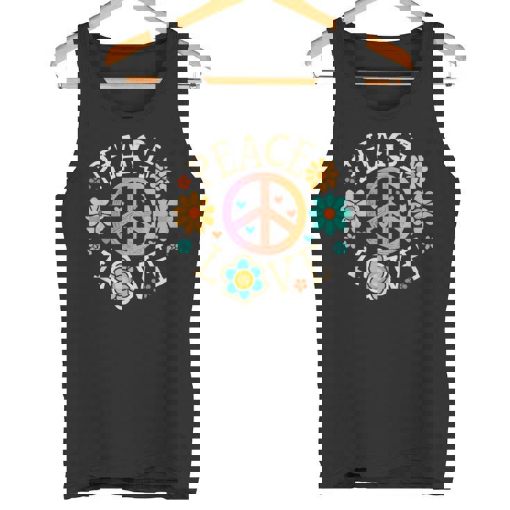 Retro 60s 70s Groovy Hippie Flowers Peace Sign Peace Love Tank Top