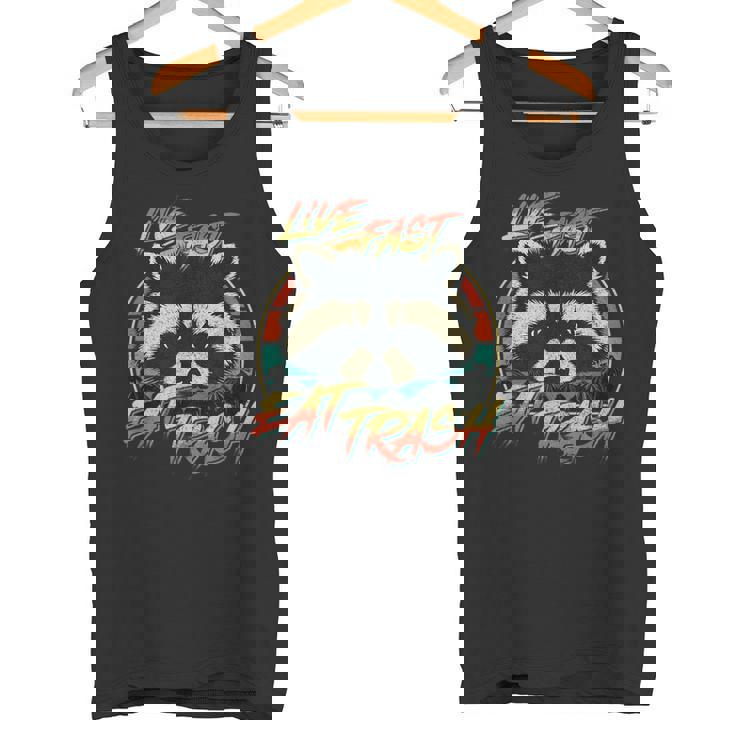 Retro Raccoon Tank Top - Live Fast, Eat Trash Theme
