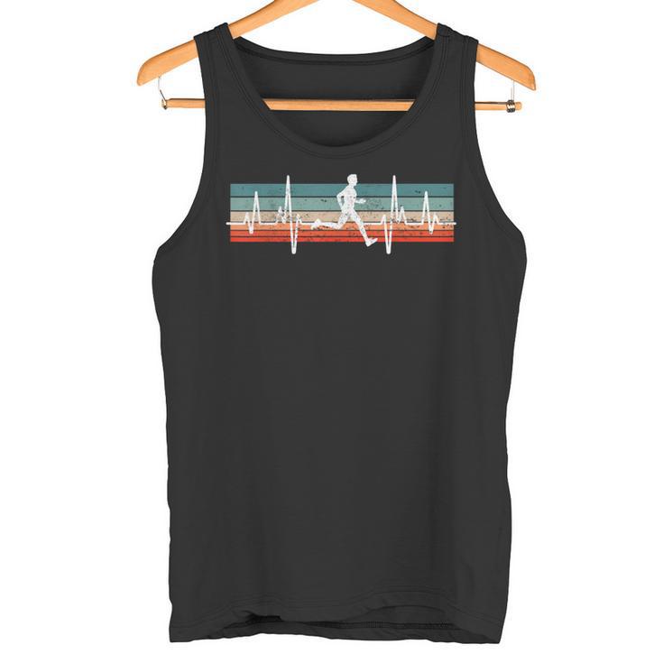 Retro Running Marathon Jogging Heartbeat Ecg Runner Motif Tank Top