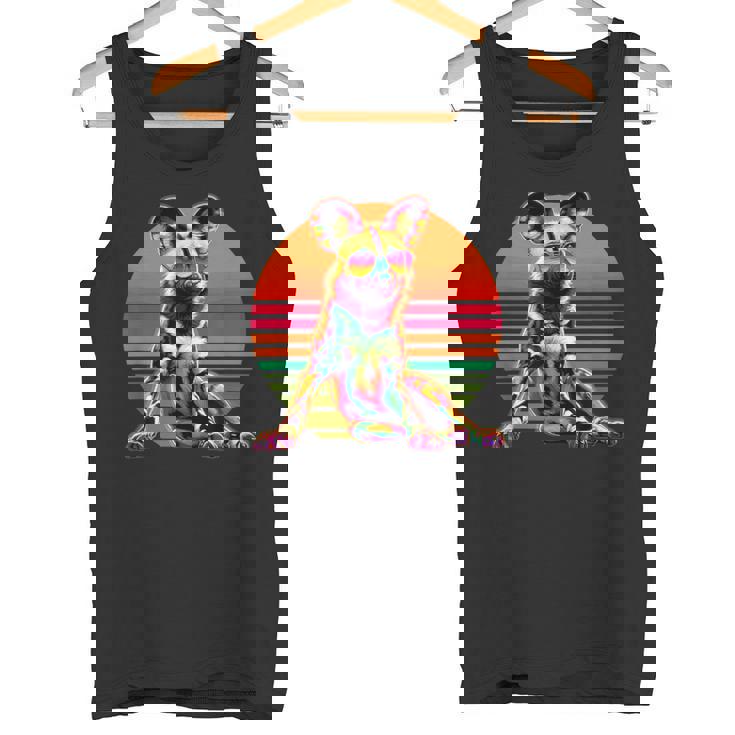 Retro Sunset Sunglasses African Wild Dog Painted Dog Tank Top