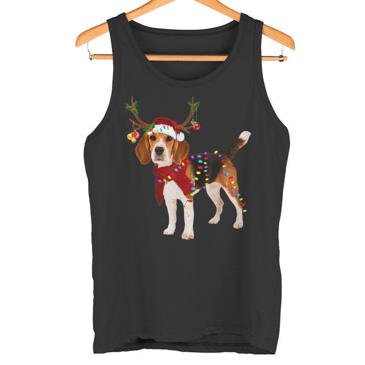 Santa Claus Beagle Reindeer Light Christmas Tank Top