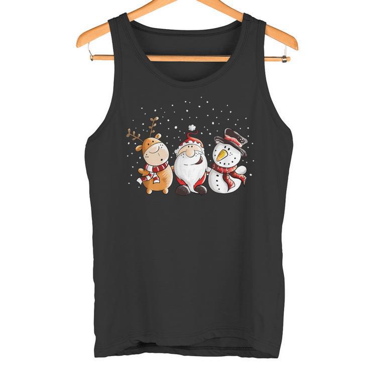 Santa Claus Reindeer And Snowman In The Snow I Christmas Tank Top