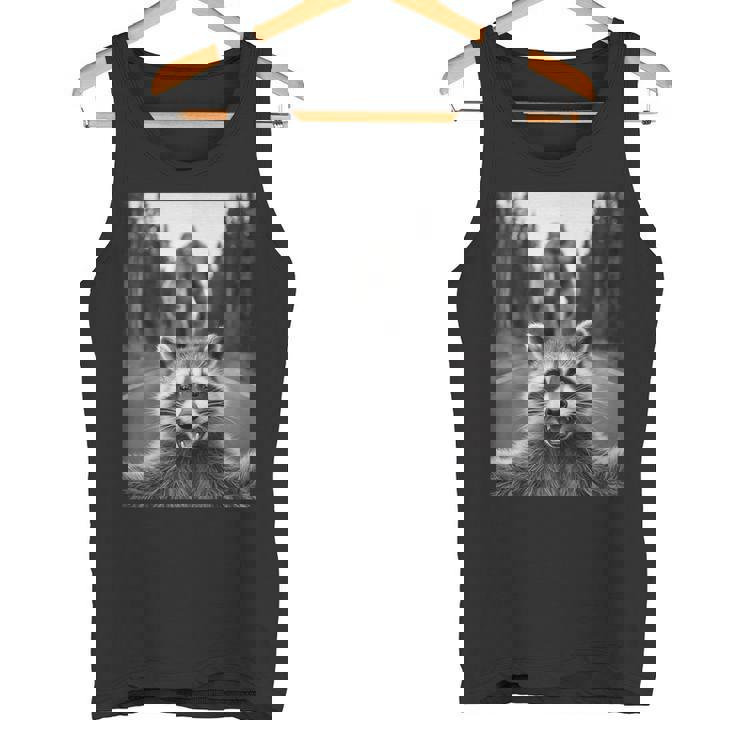 Scared Raccoon Selfie Tank Top - Fun Bigfoot Sasquatch Design