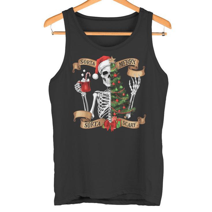 Sorta Merry Sorta Scary Christmas Skeleton Tree Men Tank Top