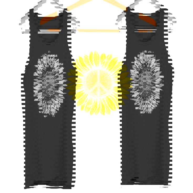Sunflower Peace Sign Floral Hippie Love Retro Flower Peace Tank Top