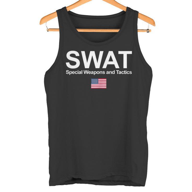 Swat Team Police Special Forces Us Flag Chest Logo Tank Top