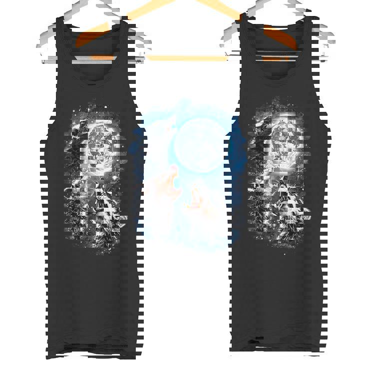 Three Animal Moon Howling Tank Top - Opossum, Raccoon and Skunk Theme