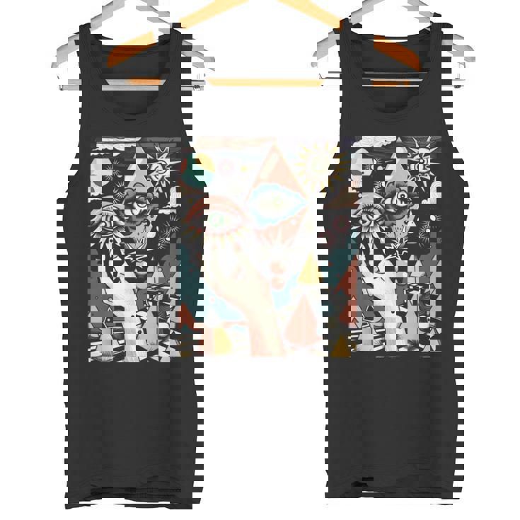 Vintage Abstracto Cuadros Surrealista Arte Ojos Pirámide Camiseta sin mangas