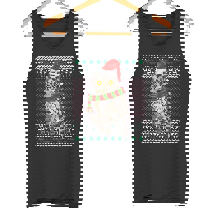 Xmas Santa Hat Whiskered Screech-Owl Ugly Christmas Tank Top