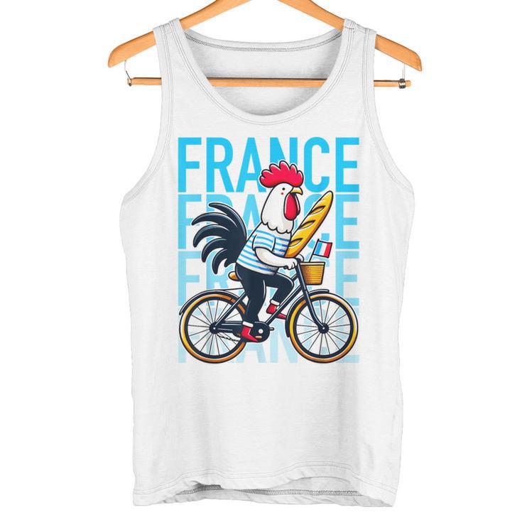 France Bicycle And Baguette Breton Stripes Rooster Tank Top