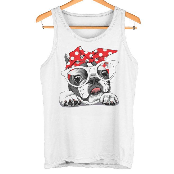 French Bulldog In Headband & Glasses Tank Top