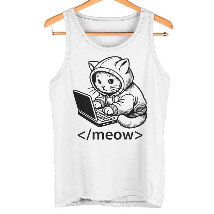 Kitten Developer Meow Code Block Laptop Cat Hacker Divertido Camiseta sin mangas