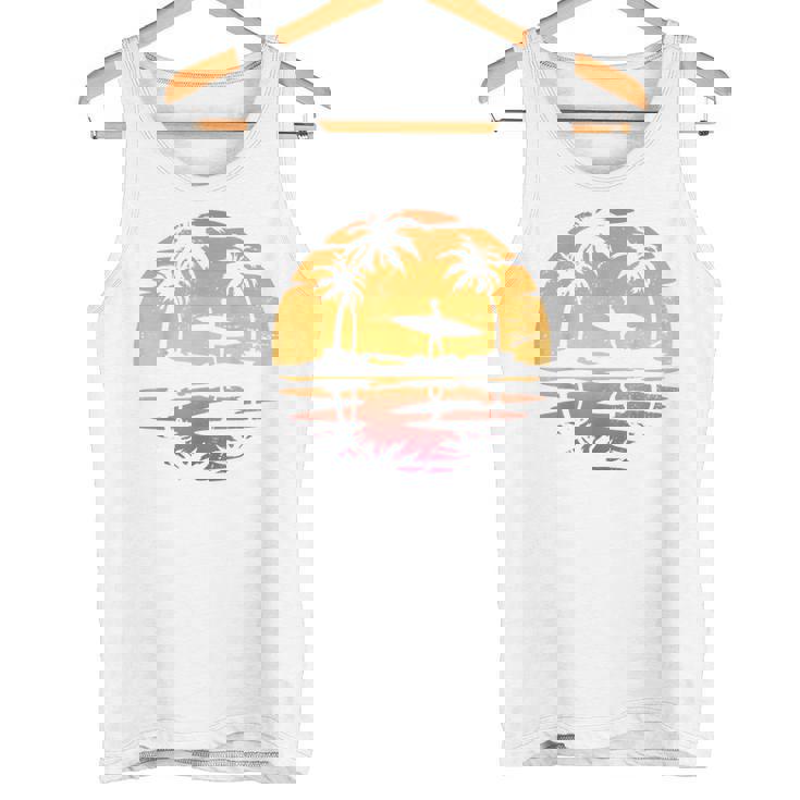 Playaeranoacaciones Palmas Puesta Del Sol Surfero Surf Camiseta sin mangas
