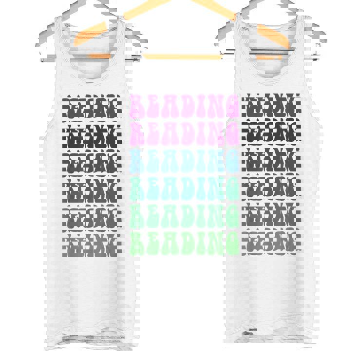 Retro READING Teacher Libraries Vibes Reading Teach Tank Top