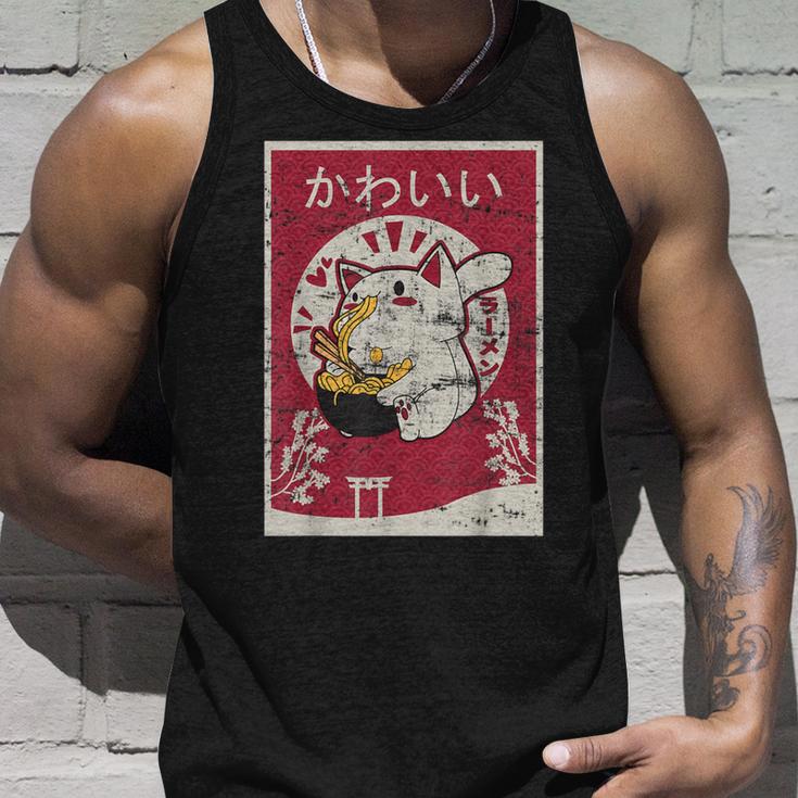 Anime Ramen Cat Retro Japanese Wooden Blockintage Kawaii Cat Tank Top Geschenke für Ihn