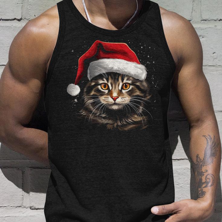 Cat With Christmas Hat Christmas Cat Santa Tank Top Geschenke für Ihn