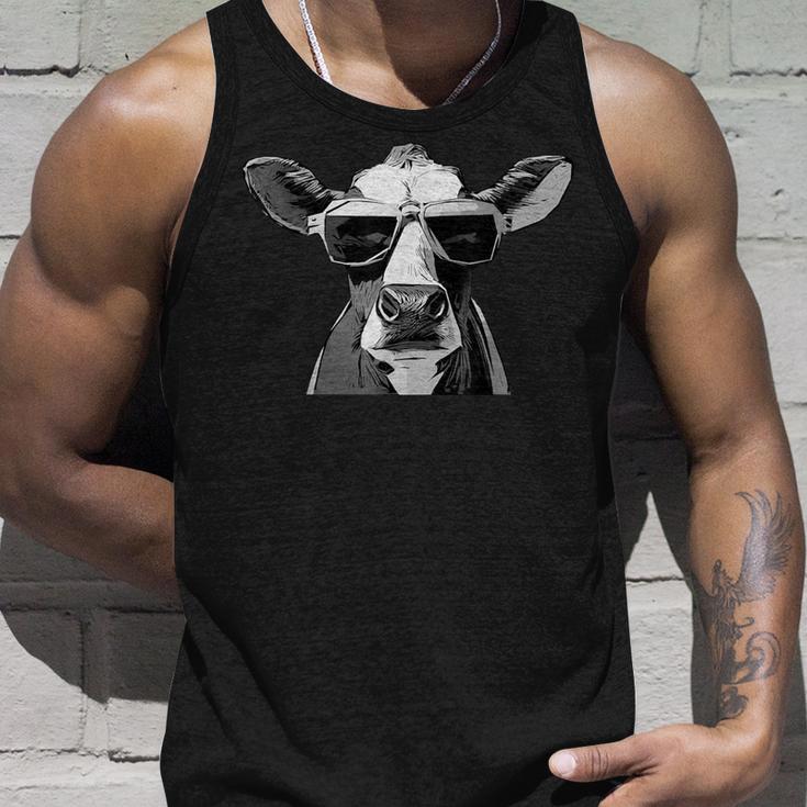 Cool Holstein Head With Sunglasses Farmer Cow Motif Tank Top Geschenke für Ihn