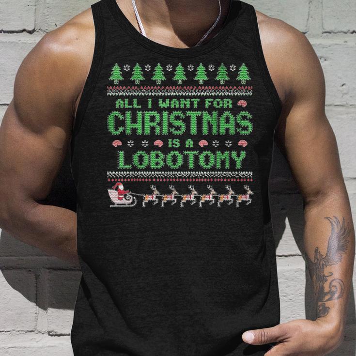 Everything I Wish For Christmas Is A Lobotomy Ugly Christmas Tank Top Geschenke für Ihn