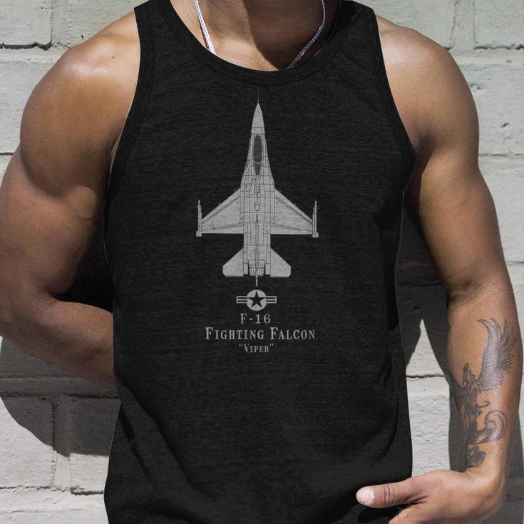 F-16 Fighting Falcon Tech Drawing Military Plane Tank Top Geschenke für Ihn