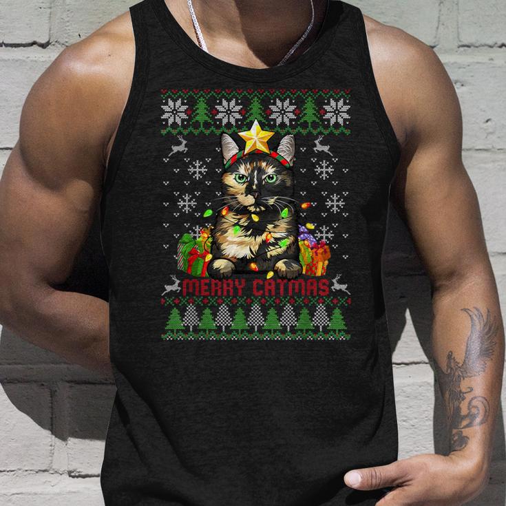 Merry Catmas Tortoiseshell Cat Ugly Christmas Jumper Tank Top Geschenke für Ihn