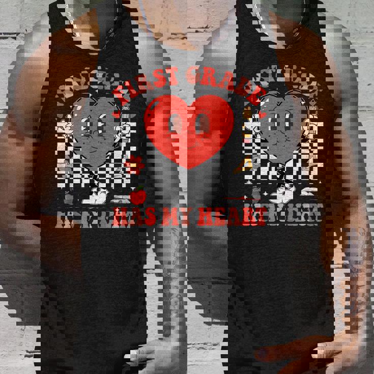 Groovy First Grade Has My Heart Valentines Day Teacher Tank Top Gifts for Him