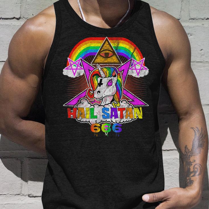 Hail Satan Einhorn Pentagramm 666 Okkult Gothic Tank Top Geschenke für Ihn