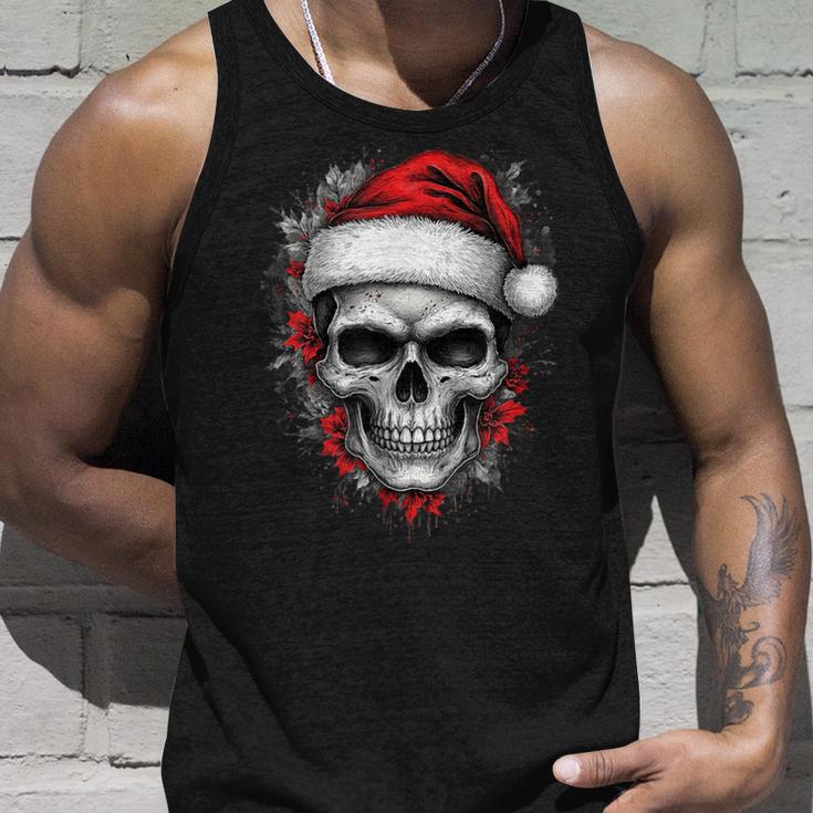 Heavy Xmas Skull With Santa Hat Ugly Hohoho Ho Tank Top Geschenke für Ihn