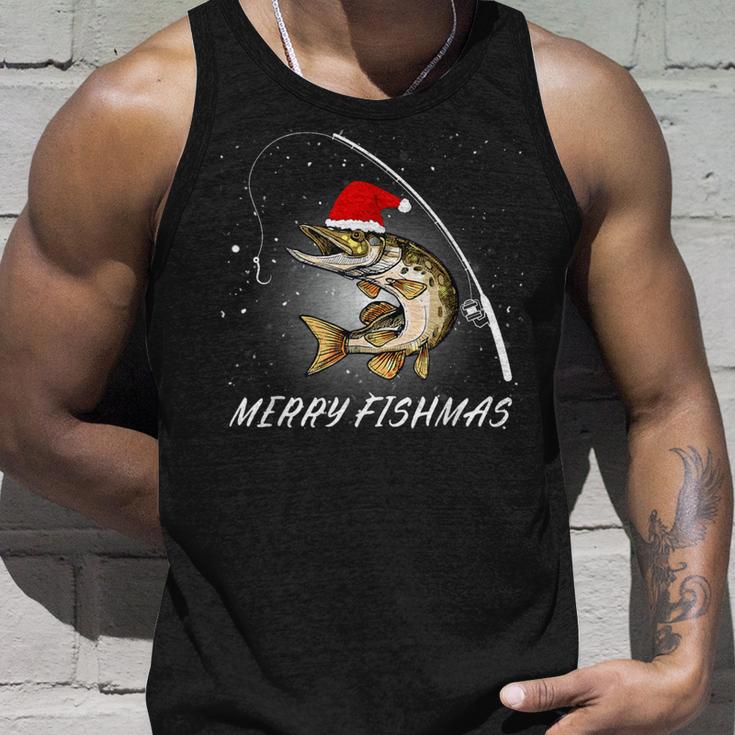 Merry Fishmas Fishing Zander Christmas Tank Top Geschenke für Ihn