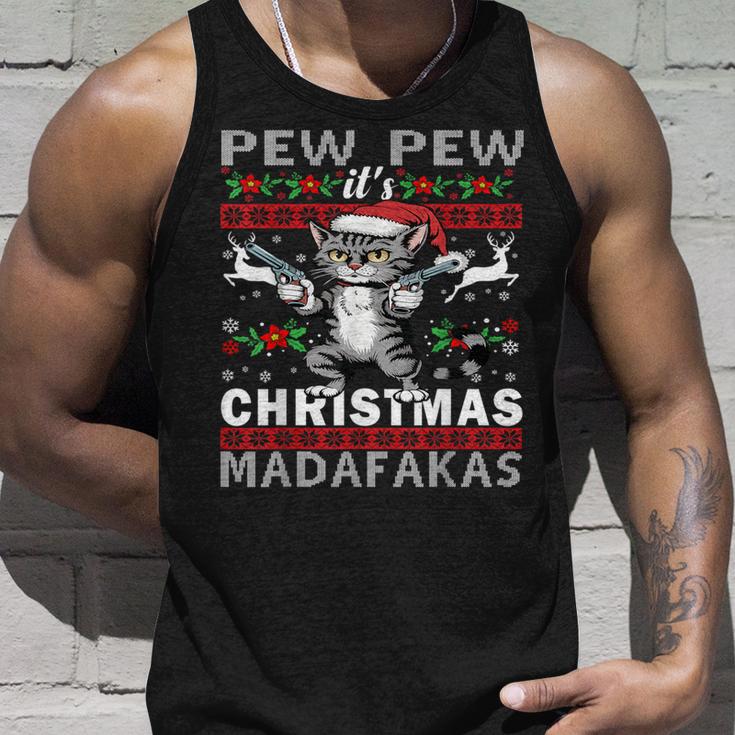 Pew Pew It's Christmas Madafakas Cat Santa Tank Top Geschenke für Ihn