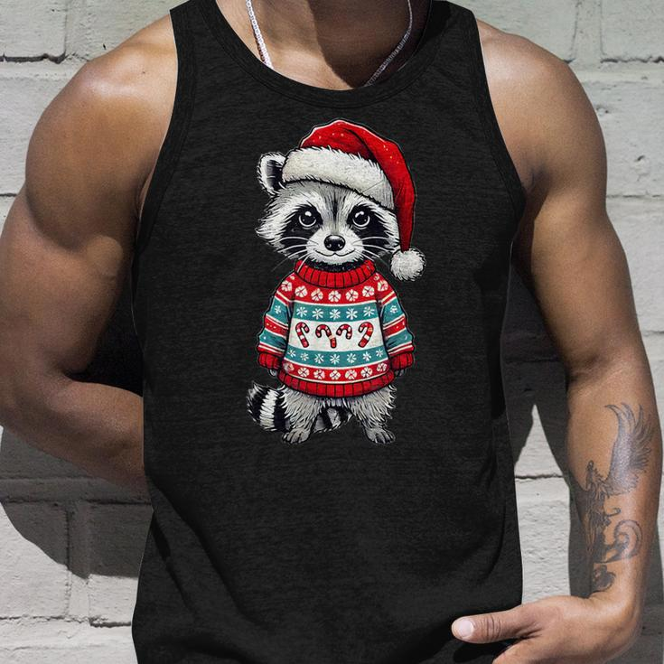 Raccoon Ugly Sweater Santa Hat Christmas Tank Top Geschenke für Ihn