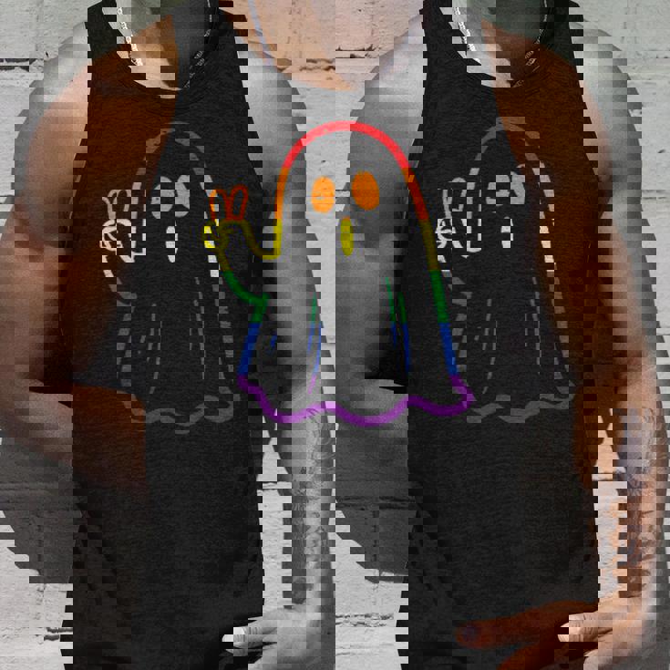 Rainbow LGBT Ghost Peace Sign Gay Pride Halloween Costume Tank Top Gifts for Him
