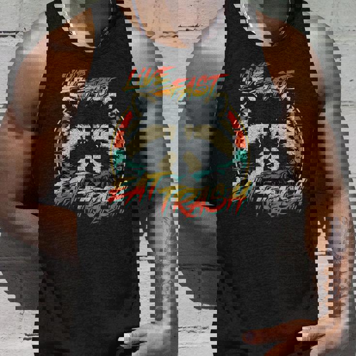 Retro Raccoon Tank Top - Live Fast, Eat Trash Theme Gifts for Him