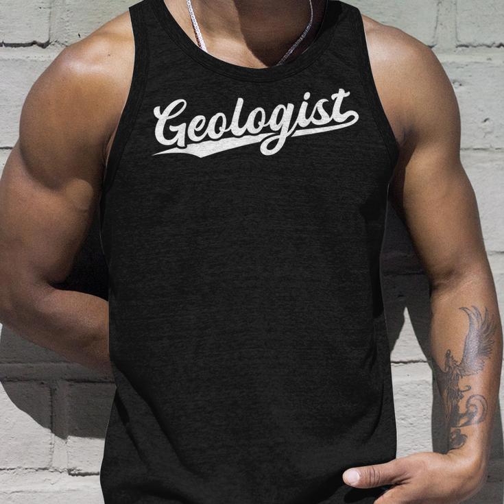 Retro Swoosh Job Title Geologist Camiseta sin mangas Regalos para él