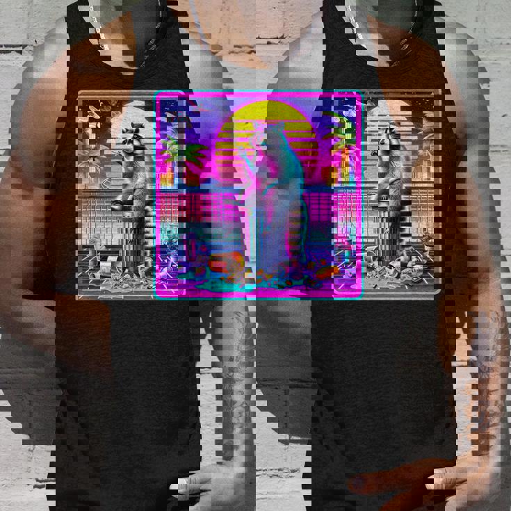 Vaporwave Raccoon Tank Top - Retro Synthwave Aesthetic Gifts for Him