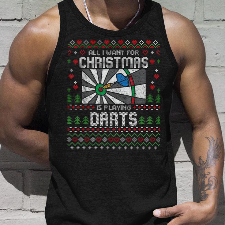 All I Want For Christmas Is Playing Darts Ugly Xmas Sweater Tank Top Geschenke für Ihn