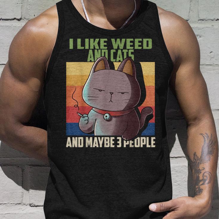 I Like Weed Cats And Maybe 3 People Cat Cannabis Grass Tank Top Geschenke für Ihn