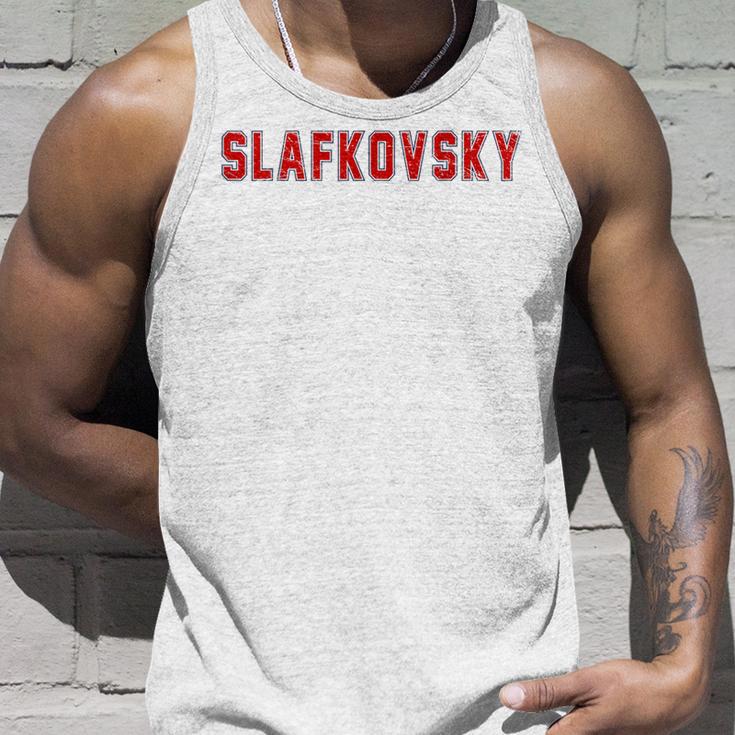 Distressed Team Slafkovsky Last Name Proud Family Blue Tank Top Geschenke für Ihn