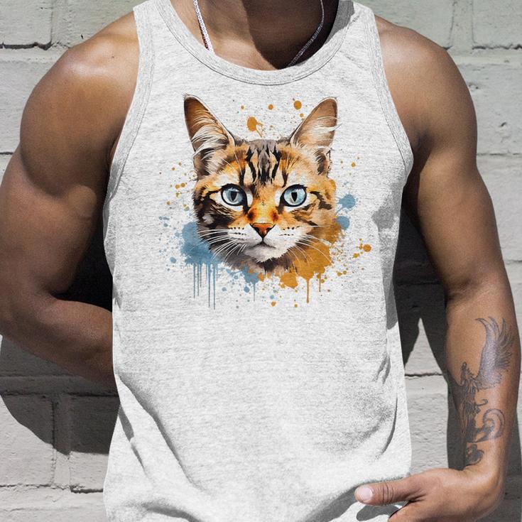 Watercolour Cat Portrait Adorable Animal Lover Gray Tank Top Geschenke für Ihn